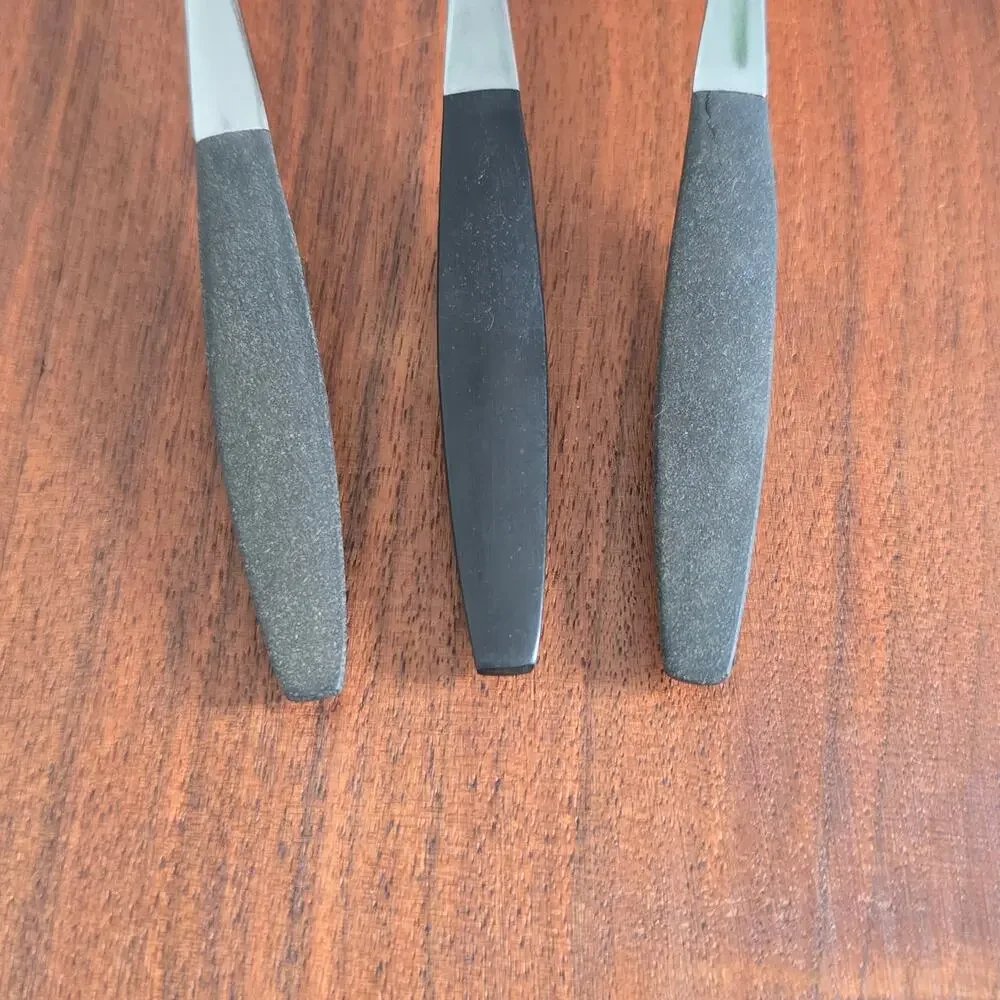 Vintage Kingston Stainless Serving Meat Fork Spoons Japan Flatware Black Canoe